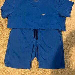 EUC Figs Royal Blue Set Medium Catarina One Pocket Top , Zamora Jogger Bottoms